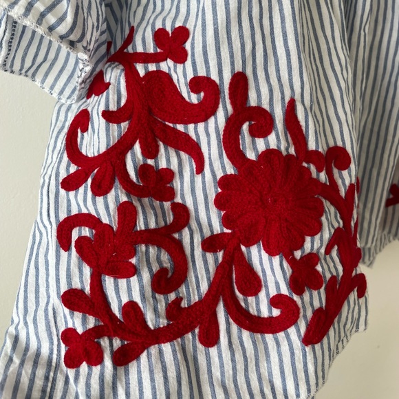 Blue and White Striped Off the Shoulder w Red Paisley detail Piper by Townsen - Picture 3 of 6